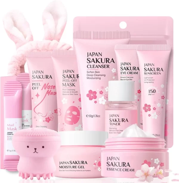 11-Piece Sakura Skincare Gift Set for Teen Girls & Women